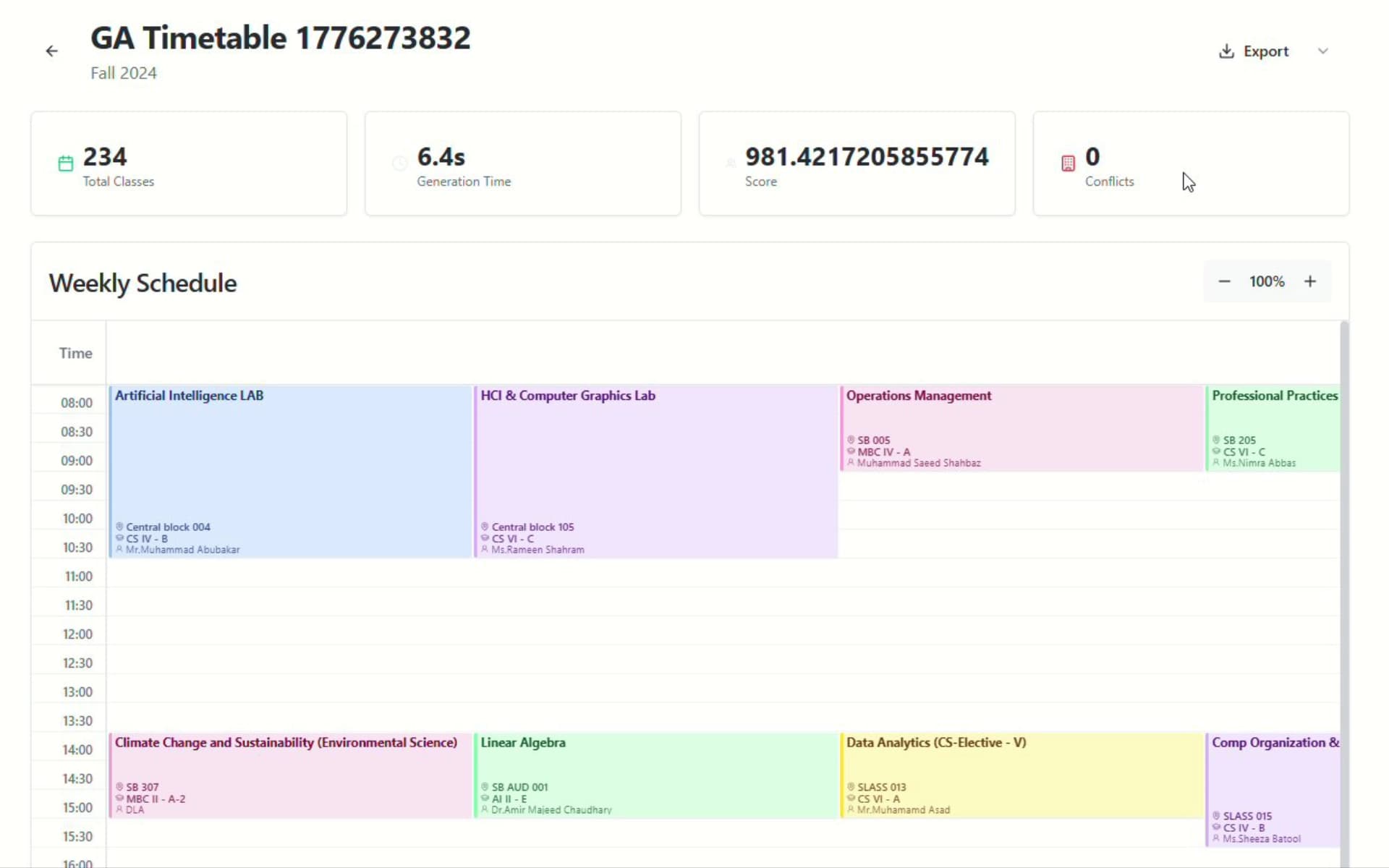 ClassSync AI timetabling system schedule dashboard