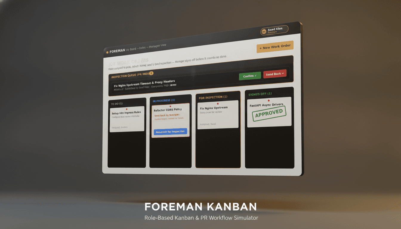Foreman Kanban task tracking and pull request management interface