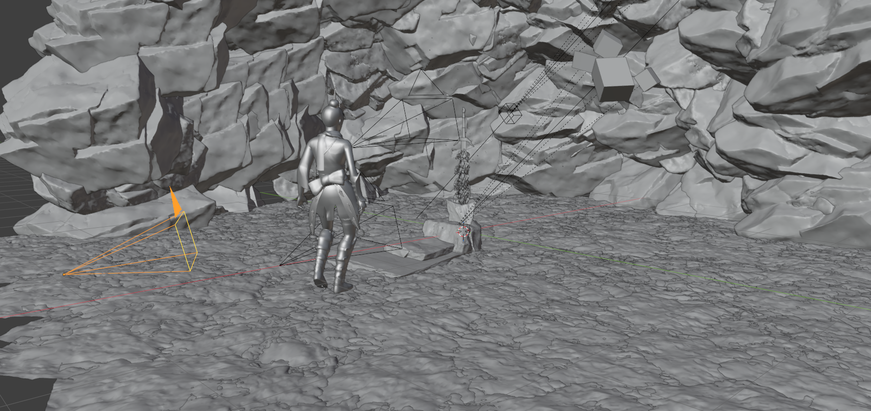 Blender 3D sword viewport greybox model